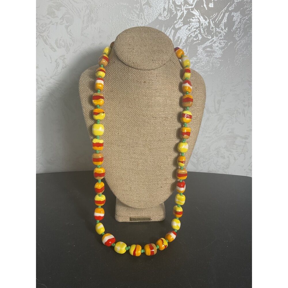 Vintage Chunky Multicolor Beaded Necklace With Barrel Clasp